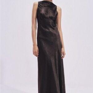 NWT Zara ZW Wrinkle Effect Satin Brown Dress